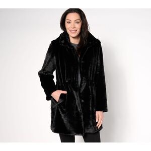 Dennis Basso Women's Jacket Sz 2XS (XXS) Regular Faux Mink Anorak Black A667573